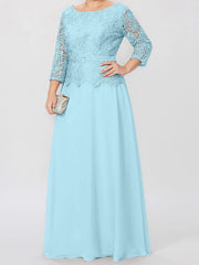 A Line Princess Round Neck 3 4 Length Sleeves Floor Length Mother Of The Bride Dresses With Applique Sequins