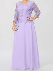A Line Princess Round Neck 3 4 Length Sleeves Floor Length Mother Of The Bride Dresses With Applique Sequins