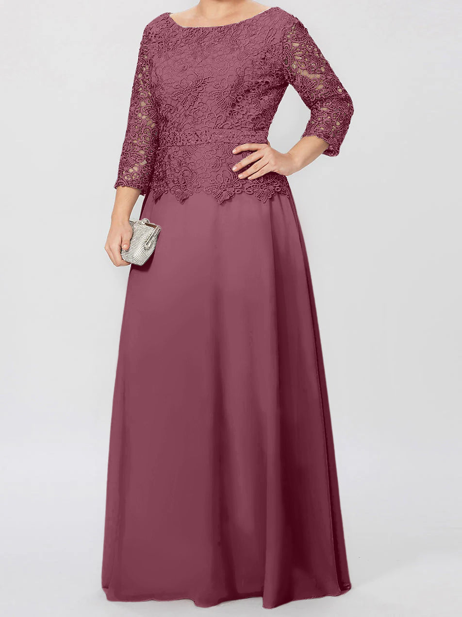 A Line Princess Round Neck 3 4 Length Sleeves Floor Length Mother Of The Bride Dresses With Applique Sequins