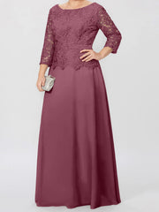 A Line Princess Round Neck 3 4 Length Sleeves Floor Length Mother Of The Bride Dresses With Applique Sequins