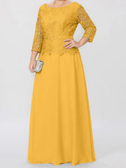 A Line Princess Round Neck 3 4 Length Sleeves Floor Length Mother Of The Bride Dresses With Applique Sequins