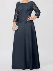 A Line Princess Round Neck 3 4 Length Sleeves Floor Length Mother Of The Bride Dresses With Applique Sequins
