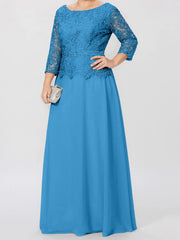 A Line Princess Round Neck 3 4 Length Sleeves Floor Length Mother Of The Bride Dresses With Applique Sequins
