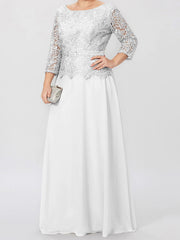 A Line Princess Round Neck 3 4 Length Sleeves Floor Length Mother Of The Bride Dresses With Applique Sequins