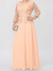 A Line Princess Round Neck 3 4 Length Sleeves Floor Length Mother Of The Bride Dresses With Applique Sequins