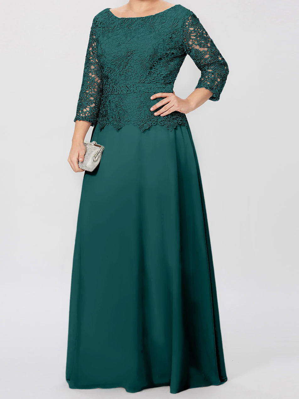 A Line Princess Round Neck 3 4 Length Sleeves Floor Length Mother Of The Bride Dresses With Applique Sequins