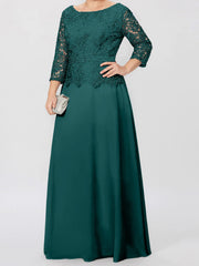 A Line Princess Round Neck 3 4 Length Sleeves Floor Length Mother Of The Bride Dresses With Applique Sequins