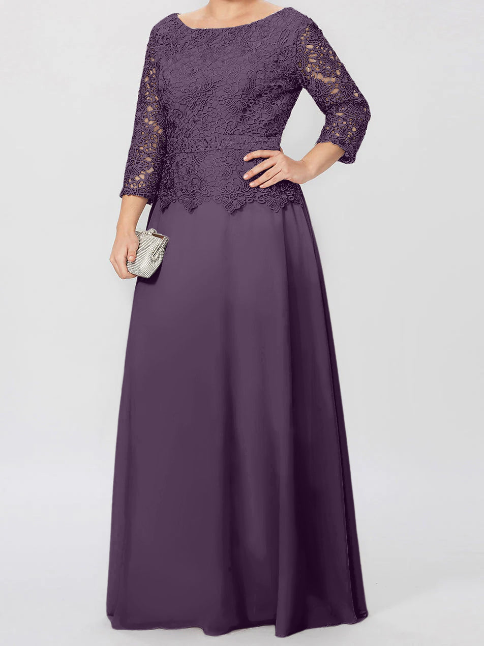 A Line Princess Round Neck 3 4 Length Sleeves Floor Length Mother Of The Bride Dresses With Applique Sequins