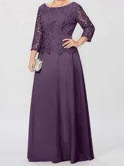 A Line Princess Round Neck 3 4 Length Sleeves Floor Length Mother Of The Bride Dresses With Applique Sequins