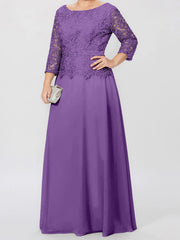 A Line Princess Round Neck 3 4 Length Sleeves Floor Length Mother Of The Bride Dresses With Applique Sequins