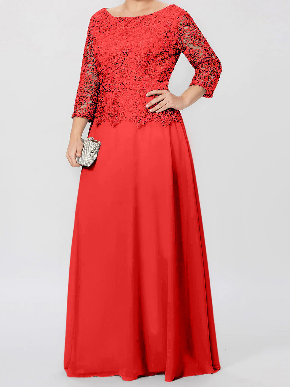 A Line Princess Round Neck 3 4 Length Sleeves Floor Length Mother Of The Bride Dresses With Applique Sequins