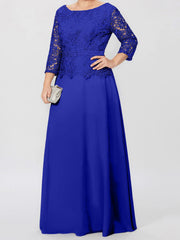A Line Princess Round Neck 3 4 Length Sleeves Floor Length Mother Of The Bride Dresses With Applique Sequins