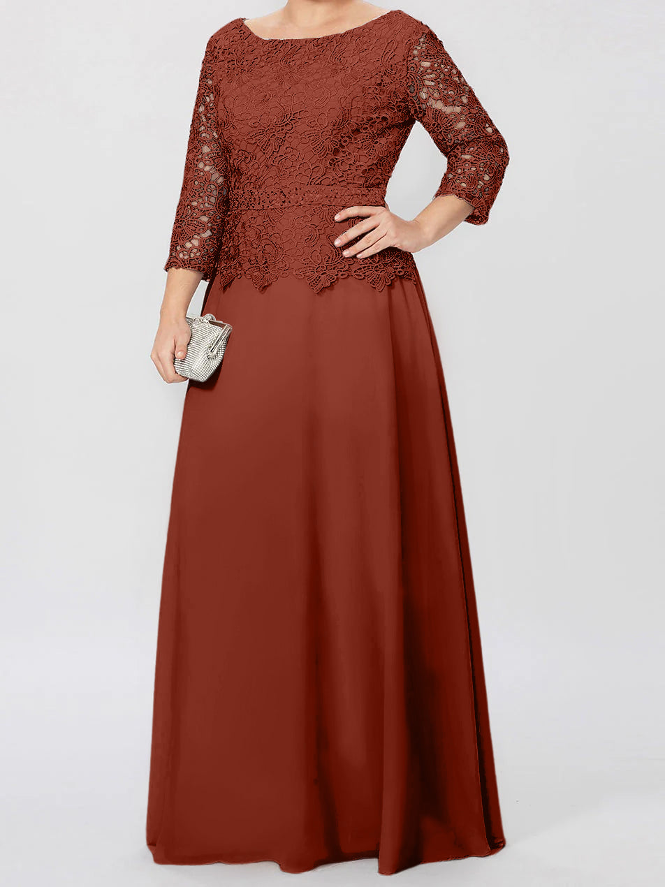A Line Princess Round Neck 3 4 Length Sleeves Floor Length Mother Of The Bride Dresses With Applique Sequins