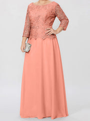 A Line Princess Round Neck 3 4 Length Sleeves Floor Length Mother Of The Bride Dresses With Applique Sequins