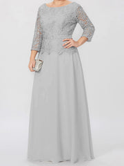 A Line Princess Round Neck 3 4 Length Sleeves Floor Length Mother Of The Bride Dresses With Applique Sequins