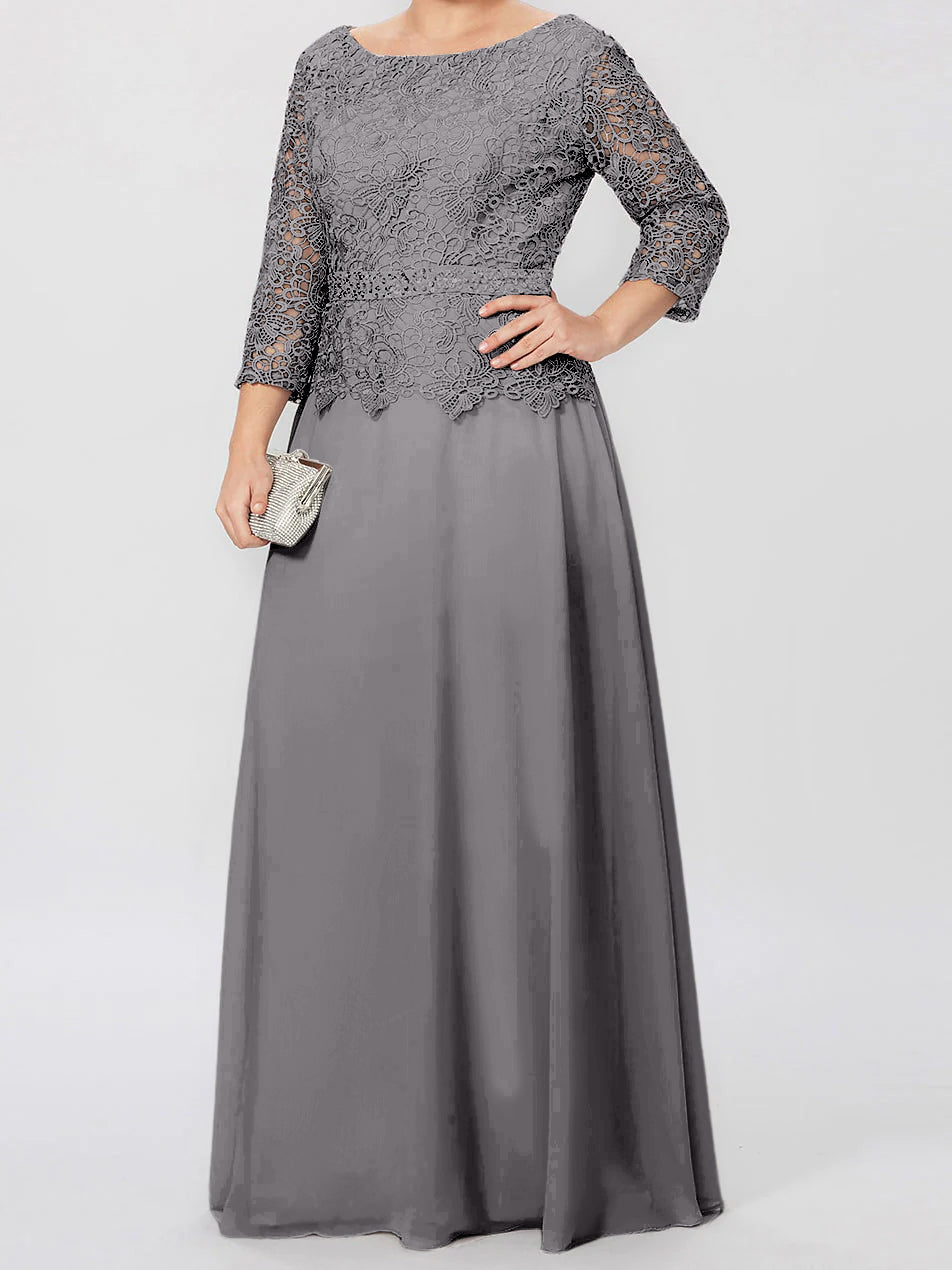 A Line Princess Round Neck 3 4 Length Sleeves Floor Length Mother Of The Bride Dresses With Applique Sequins