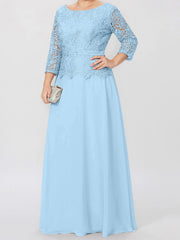 A Line Princess Round Neck 3 4 Length Sleeves Floor Length Mother Of The Bride Dresses With Applique Sequins