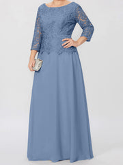 A Line Princess Round Neck 3 4 Length Sleeves Floor Length Mother Of The Bride Dresses With Applique Sequins