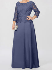 A Line Princess Round Neck 3 4 Length Sleeves Floor Length Mother Of The Bride Dresses With Applique Sequins