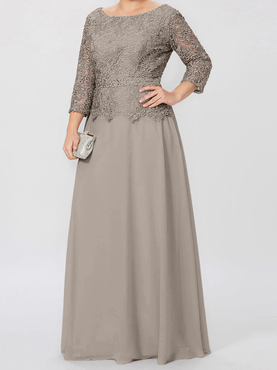 A Line Princess Round Neck 3 4 Length Sleeves Floor Length Mother Of The Bride Dresses With Applique Sequins