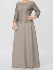 A Line Princess Round Neck 3 4 Length Sleeves Floor Length Mother Of The Bride Dresses With Applique Sequins