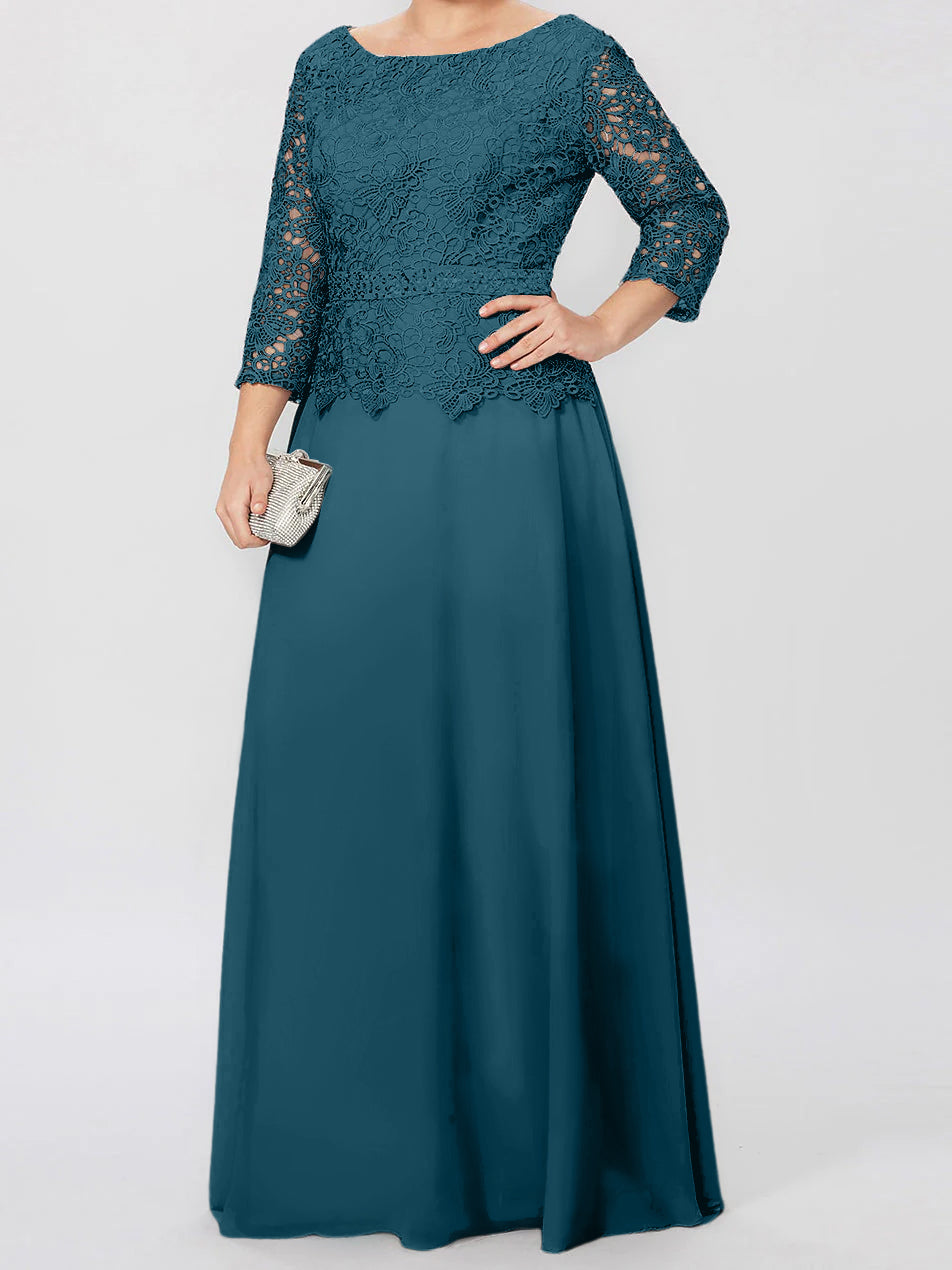 A Line Princess Round Neck 3 4 Length Sleeves Floor Length Mother Of The Bride Dresses With Applique Sequins