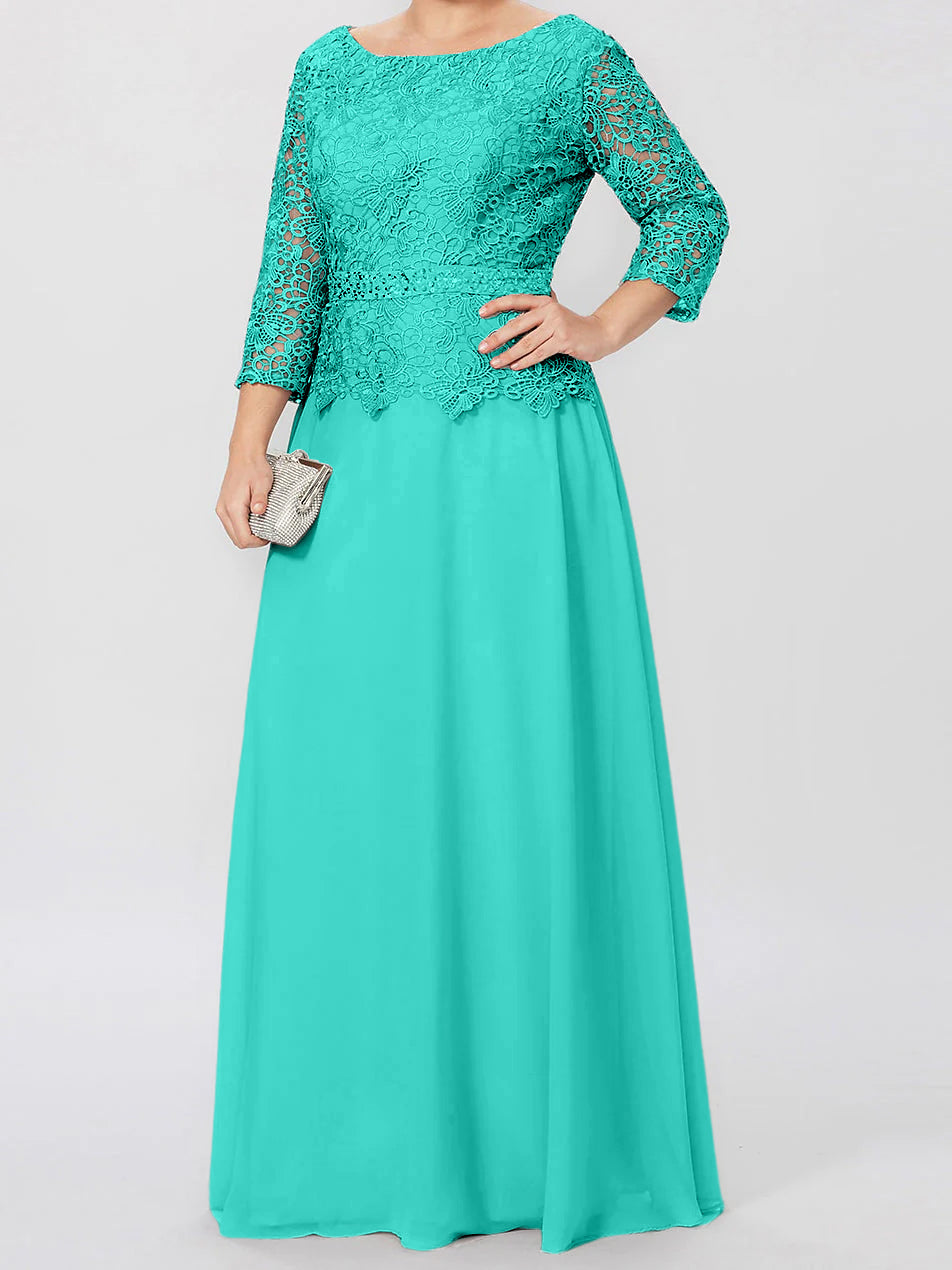 A Line Princess Round Neck 3 4 Length Sleeves Floor Length Mother Of The Bride Dresses With Applique Sequins