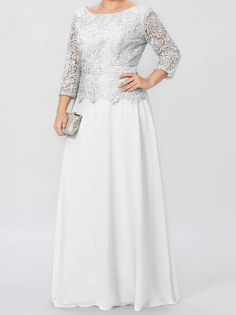 A Line Princess Round Neck 3 4 Length Sleeves Floor Length Mother Of The Bride Dresses With Applique Sequins