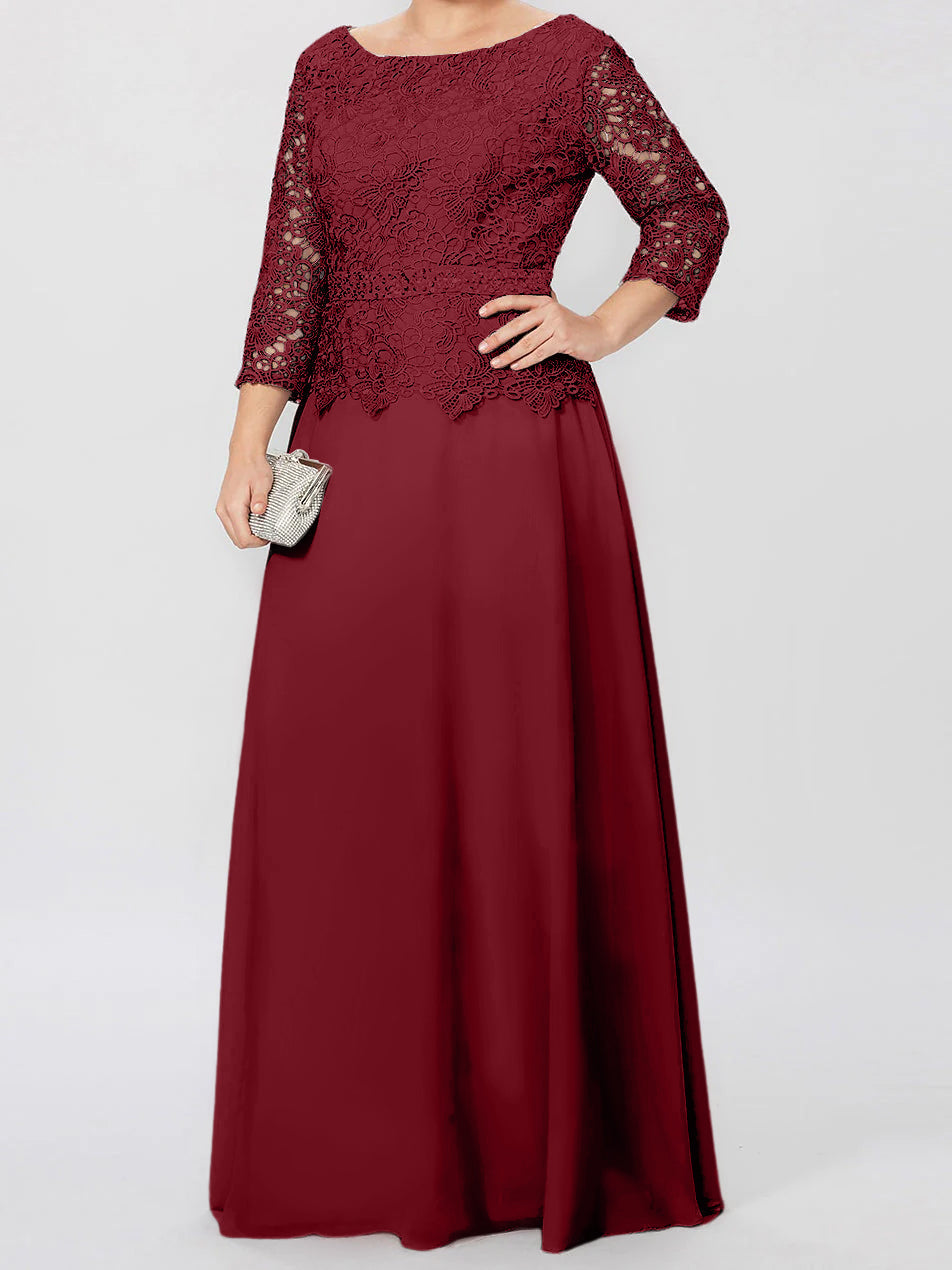 A Line Princess Round Neck 3 4 Length Sleeves Floor Length Mother Of The Bride Dresses With Applique Sequins