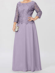 A Line Princess Round Neck 3 4 Length Sleeves Floor Length Mother Of The Bride Dresses With Applique Sequins