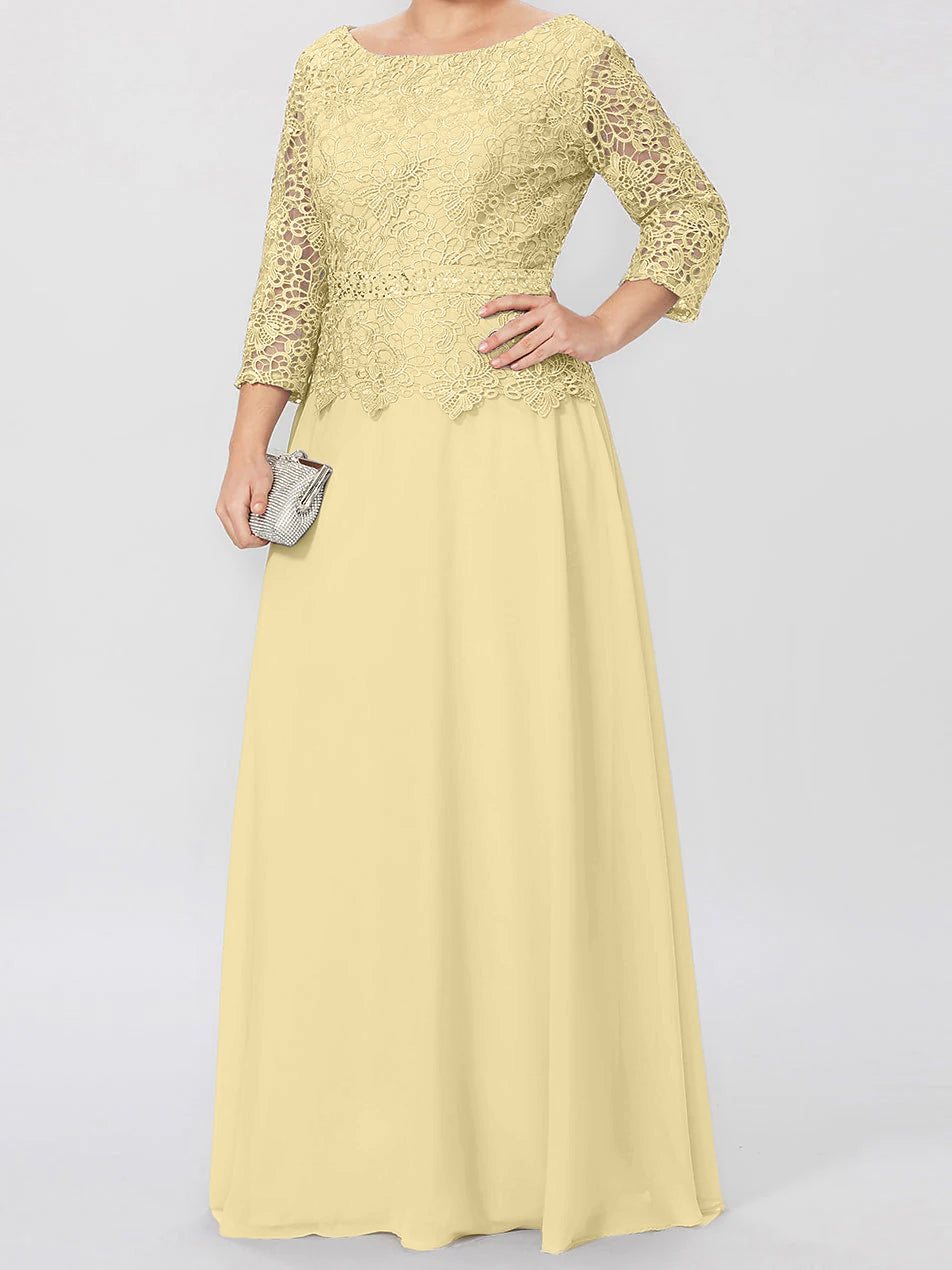 A Line Princess Round Neck 3 4 Length Sleeves Floor Length Mother Of The Bride Dresses With Applique Sequins