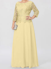 A Line Princess Round Neck 3 4 Length Sleeves Floor Length Mother Of The Bride Dresses With Applique Sequins