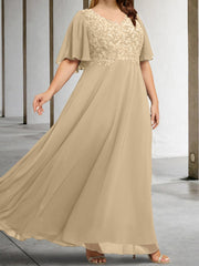 A Line Princess V Neck Half Sleeves Floor Length Mother Of The Bride Dresses With Applique
