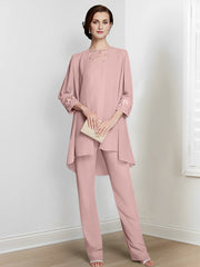 Chiffon Square Neck Long Sleeves Floor Length Mother Of The Bride Pantsuits With Jacket