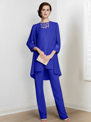 Chiffon Square Neck Long Sleeves Floor Length Mother Of The Bride Pantsuits With Jacket