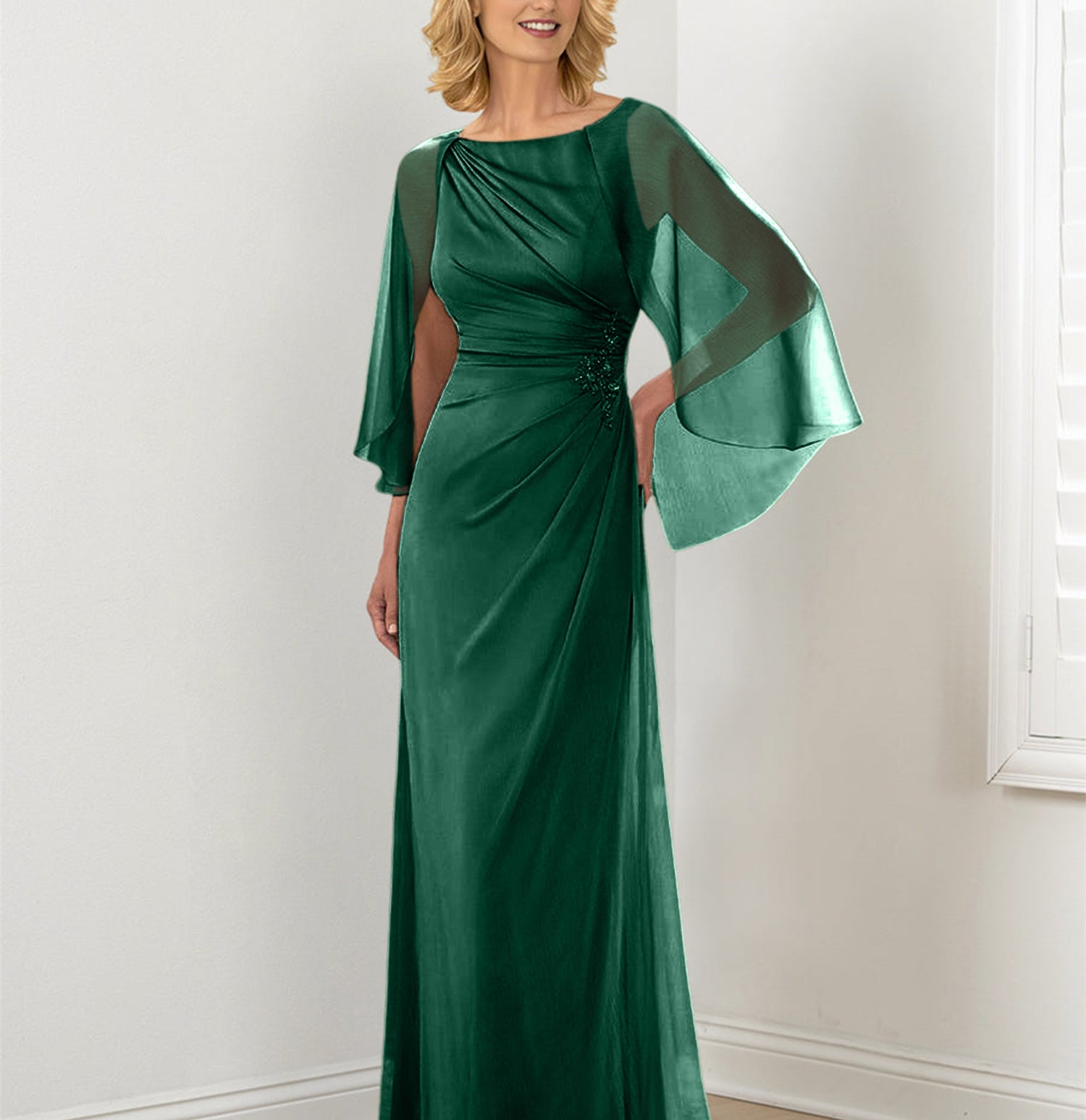 Sheath Column Round Neck Mother Of The Bride Dresses With Ruched