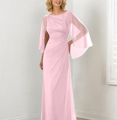 Sheath Column Round Neck Mother Of The Bride Dresses With Ruched