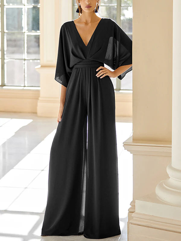 Chiffon V Neck Mother Of The Bride Pantsuits With Pockets