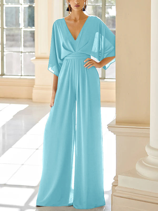 Chiffon V Neck Mother Of The Bride Pantsuits With Pockets