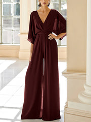 Chiffon V Neck Mother Of The Bride Pantsuits With Pockets