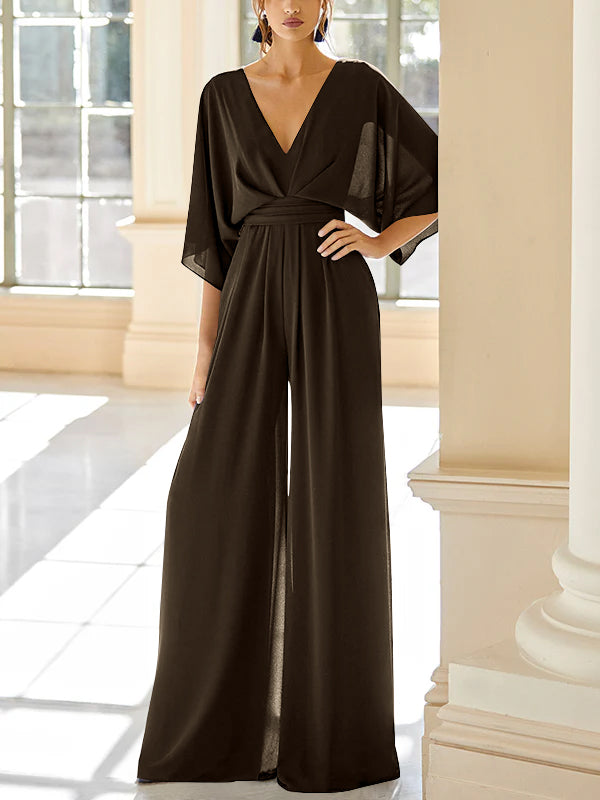 Chiffon V Neck Mother Of The Bride Pantsuits With Pockets