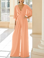 Chiffon V Neck Mother Of The Bride Pantsuits With Pockets