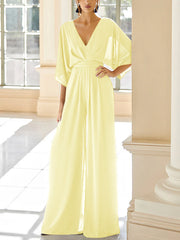 Chiffon V Neck Mother Of The Bride Pantsuits With Pockets