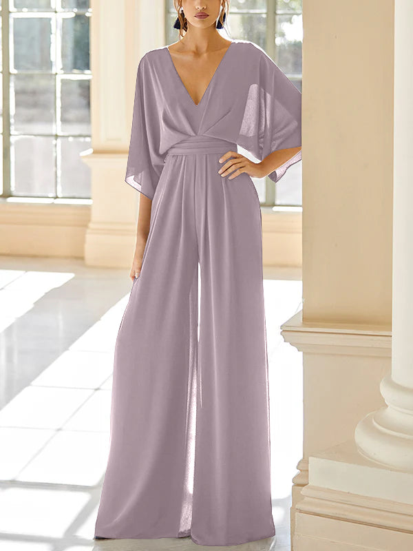 Chiffon V Neck Mother Of The Bride Pantsuits With Pockets