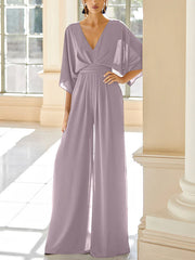 Chiffon V Neck Mother Of The Bride Pantsuits With Pockets