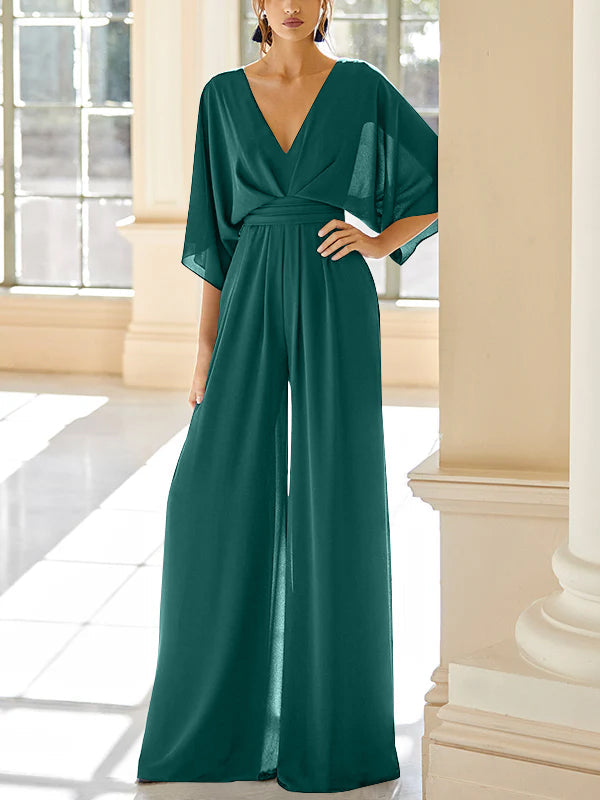 Chiffon V Neck Mother Of The Bride Pantsuits With Pockets