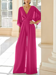 Chiffon V Neck Mother Of The Bride Pantsuits With Pockets