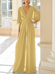 Chiffon V Neck Mother Of The Bride Pantsuits With Pockets