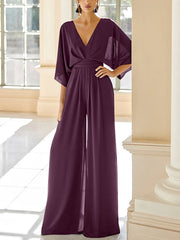 Chiffon V Neck Mother Of The Bride Pantsuits With Pockets