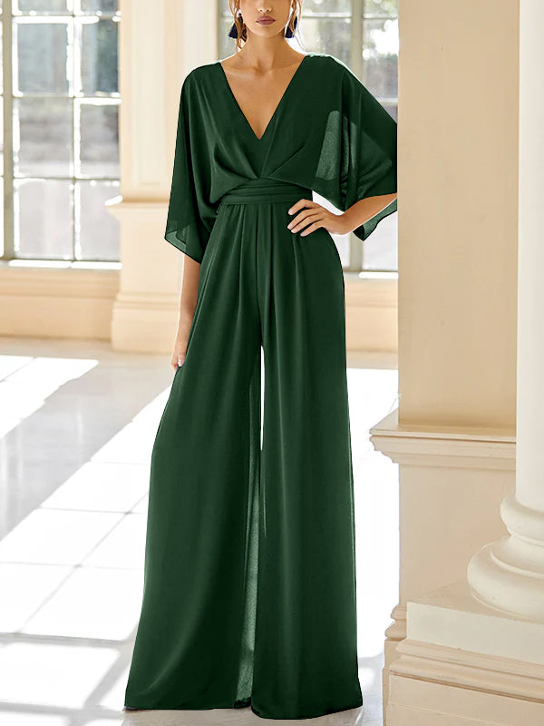 Chiffon V Neck Mother Of The Bride Pantsuits With Pockets
